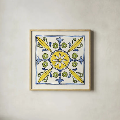 Citron Tiles IV by Anne Tavoletti. Shown in a natural wood glass frame for a timeless modern aesthetic. Available as an archival giclee rolled canvas, fine art paper, or poster print. SKU 20551a.