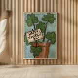 Clover Pot by Anne Tavoletti. shown as over sized large wall art. Available as an archival giclee rolled canvas, fine art paper, or poster print. SKU 56644h.