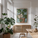 Clover Pot by Anne Tavoletti. shown as a print in a natural wood frame in a dining room. Available as a archival giclee rolled canvas, fine art paper, or poster print. SKU 56644h.