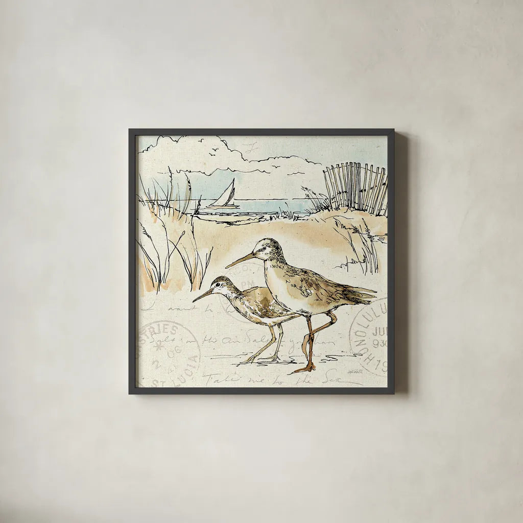 Coastal Breeze IX by Anne Tavoletti. Shown in a sleek black glass frame for a contemporary gallery look. Available as an archival giclee rolled canvas, fine art paper, or poster print. SKU 20664a.