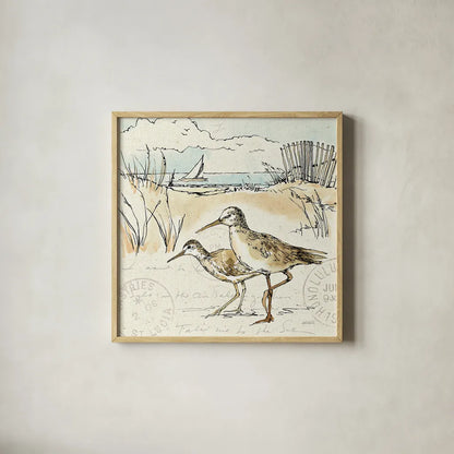 Coastal Breeze IX by Anne Tavoletti. Shown in a natural wood glass frame for a timeless modern aesthetic. Available as an archival giclee rolled canvas, fine art paper, or poster print. SKU 20664a.