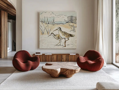 Coastal Breeze IX by Anne Tavoletti. Shown as extra-large giant wall art in a modern living room. Available as an archival giclee rolled canvas, fine art paper, or poster print. SKU 20664a.