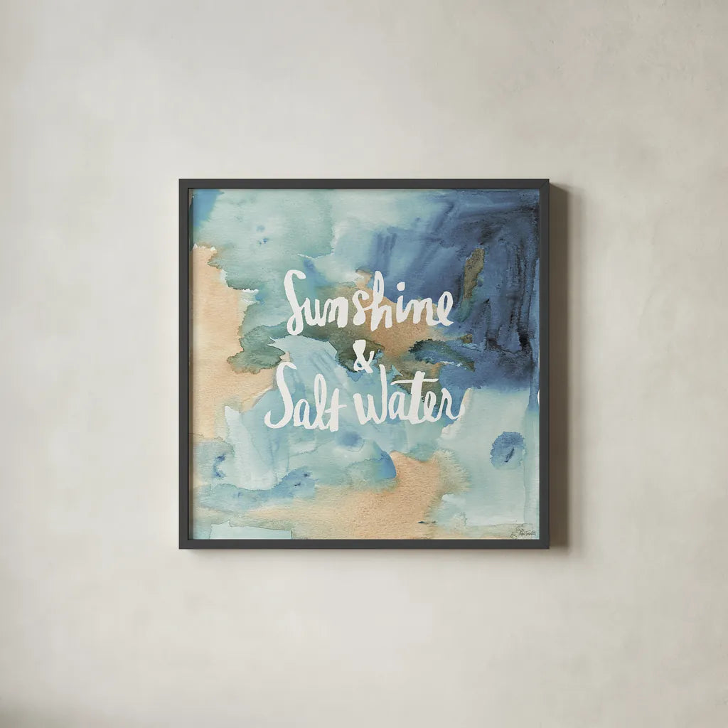 Coastal Breeze Quotes I by Anne Tavoletti. Shown in a sleek black glass frame for a contemporary gallery look. Available as an archival giclee rolled canvas, fine art paper, or poster print. SKU 21355a.