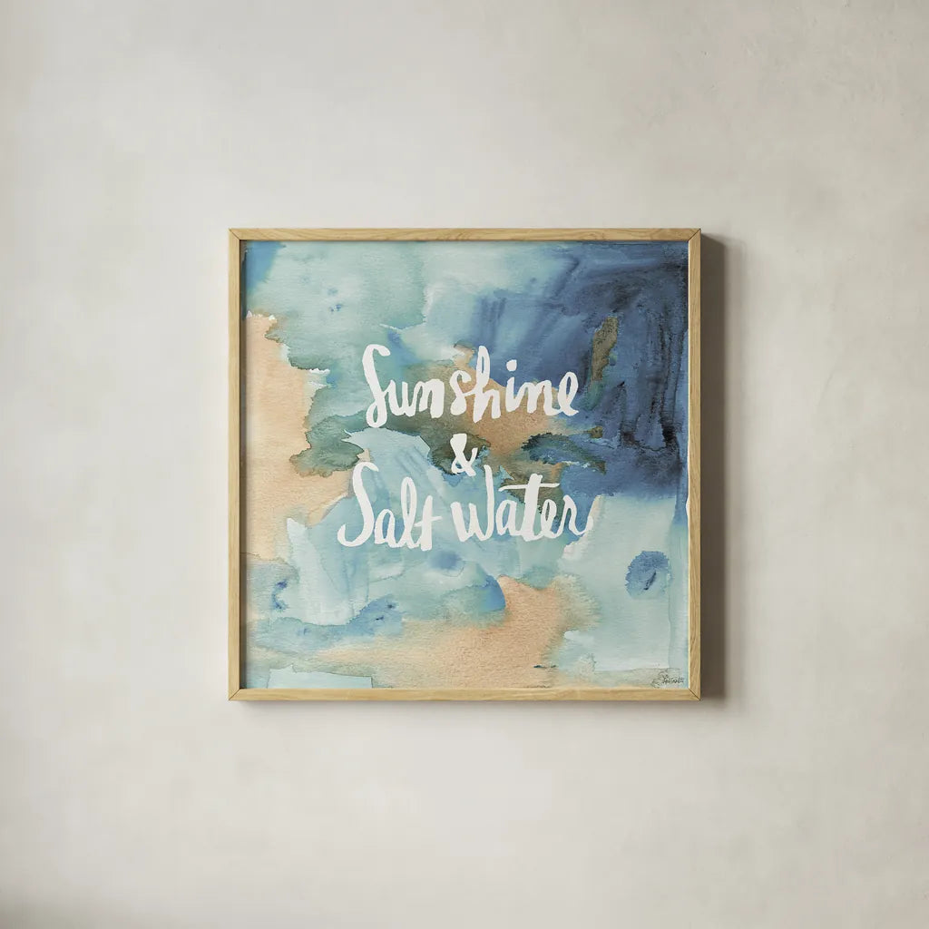 Coastal Breeze Quotes I by Anne Tavoletti. Shown in a natural wood glass frame for a timeless modern aesthetic. Available as an archival giclee rolled canvas, fine art paper, or poster print. SKU 21355a.