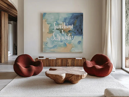 Coastal Breeze Quotes I by Anne Tavoletti. Shown as extra-large giant wall art in a modern living room. Available as an archival giclee rolled canvas, fine art paper, or poster print. SKU 21355a.