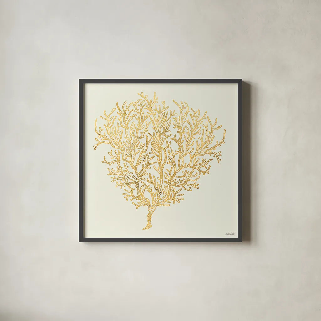 Coastal Breeze Shell Sketches I by Anne Tavoletti. Shown in a sleek black glass frame for a contemporary gallery look. Available as an archival giclee rolled canvas, fine art paper, or poster print. SKU 22646a.