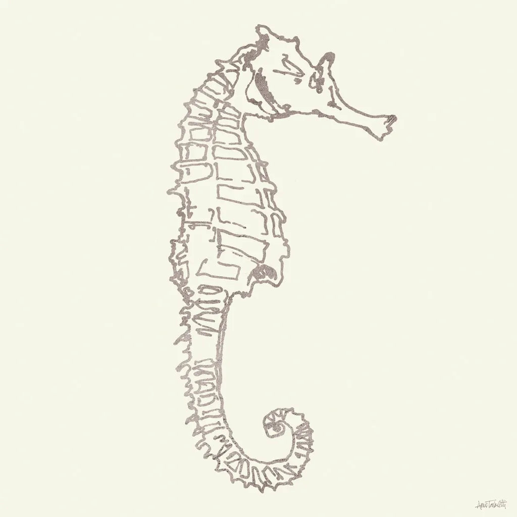 Coastal Breeze Shell Sketches II Silver by Anne Tavoletti. SKU 63506a. Archival Giclee Fine art print for wall decor.