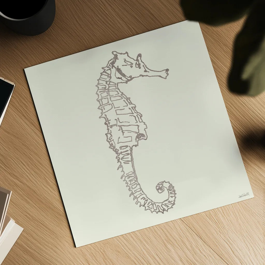 Coastal Breeze Shell Sketches II Silver by Anne Tavoletti. Shown as a detailed flat fine art print, highlighting archival giclee quality. Available as an archival giclee rolled canvas, fine art paper, or poster print. SKU 63506a.