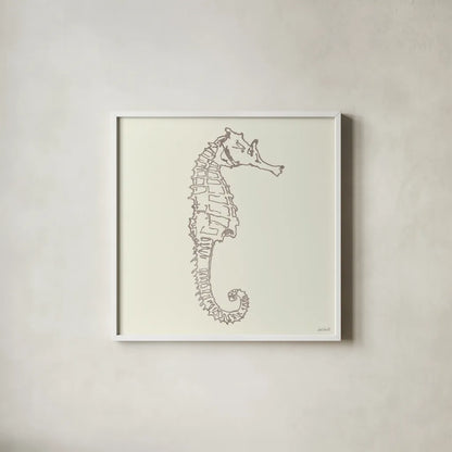 Coastal Breeze Shell Sketches II Silver by Anne Tavoletti. Shown in a crisp white glass frame for a clean and minimalist style. Available as an archival giclee rolled canvas, fine art paper, or poster print. SKU 63506a.