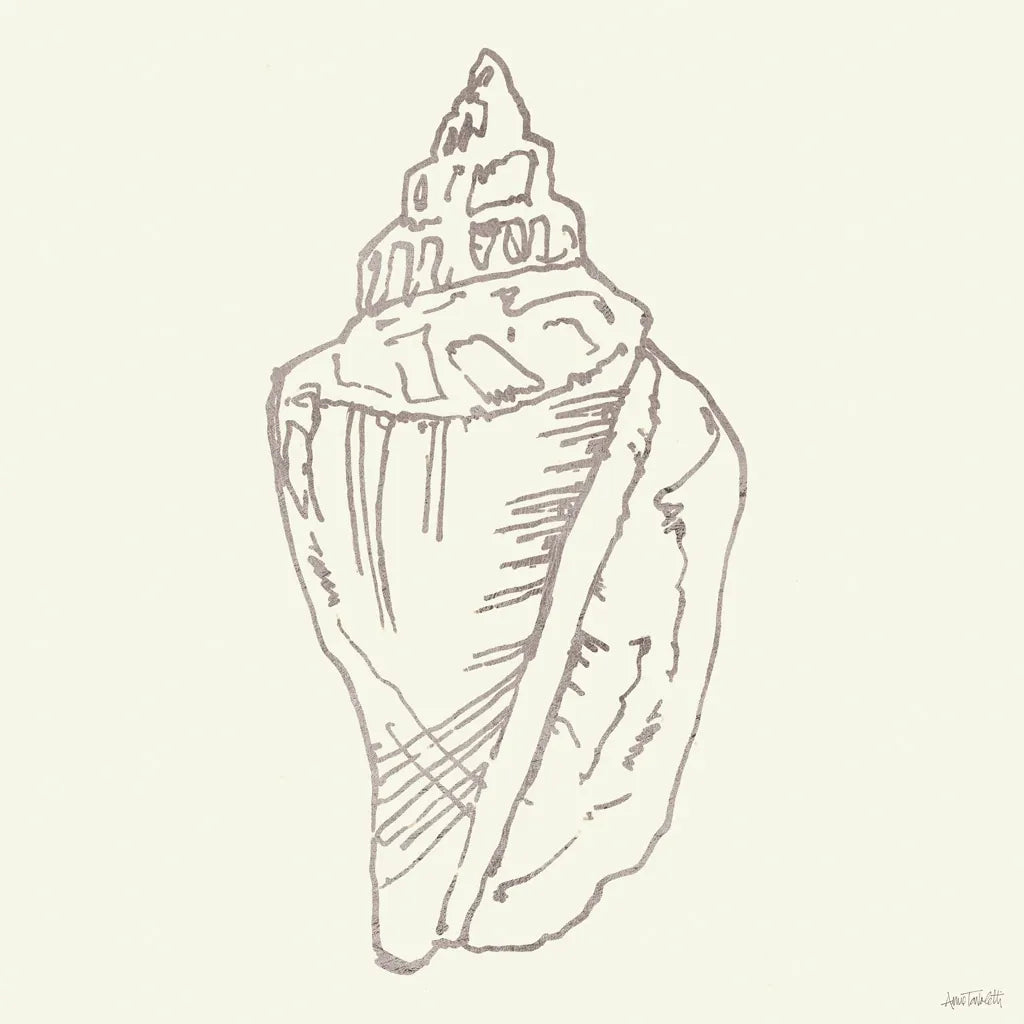 Coastal Breeze Shell Sketches III Silver by Anne Tavoletti. SKU 63507a. Archival Giclee Fine art print for wall decor.