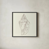 Coastal Breeze Shell Sketches III Silver by Anne Tavoletti. Shown in a sleek black glass frame for a contemporary gallery look. Available as an archival giclee rolled canvas, fine art paper, or poster print. SKU 63507a.