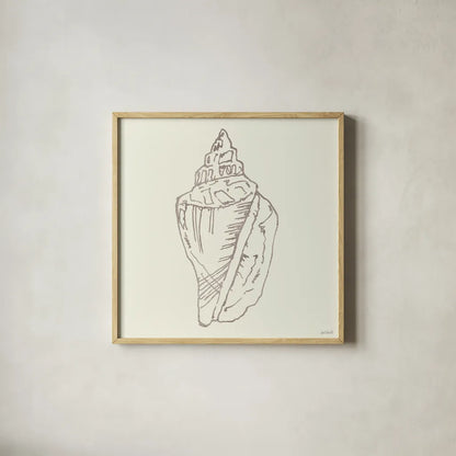 Coastal Breeze Shell Sketches III Silver by Anne Tavoletti. Shown in a natural wood glass frame for a timeless modern aesthetic. Available as an archival giclee rolled canvas, fine art paper, or poster print. SKU 63507a.