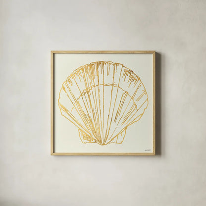 Coastal Breeze Shell Sketches V by Anne Tavoletti. Shown in a natural wood glass frame for a timeless modern aesthetic. Available as an archival giclee rolled canvas, fine art paper, or poster print. SKU 22650a.