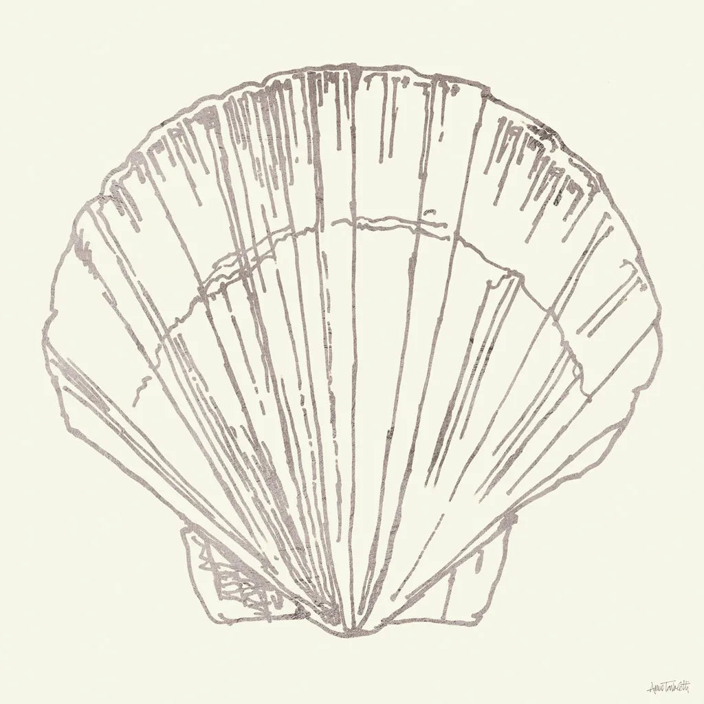 Coastal Breeze Shell Sketches V Silver by Anne Tavoletti. SKU 63509a. Archival Giclee Fine art print for wall decor.