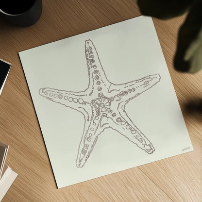 Coastal Breeze Shell Sketches VI Silver by Anne Tavoletti. Shown as a detailed flat fine art print, highlighting archival giclee quality. Available as an archival giclee rolled canvas, fine art paper, or poster print. SKU 63510a.