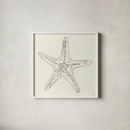 Coastal Breeze Shell Sketches VI Silver by Anne Tavoletti. Shown in a crisp white glass frame for a clean and minimalist style. Available as an archival giclee rolled canvas, fine art paper, or poster print. SKU 63510a.