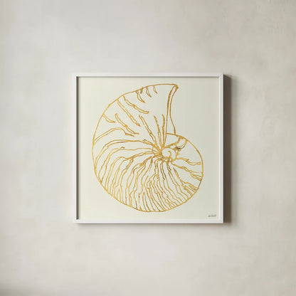 Coastal Breeze Shell Sketches VII by Anne Tavoletti. Shown in a crisp white glass frame for a clean and minimalist style. Available as an archival giclee rolled canvas, fine art paper, or poster print. SKU 22652a.