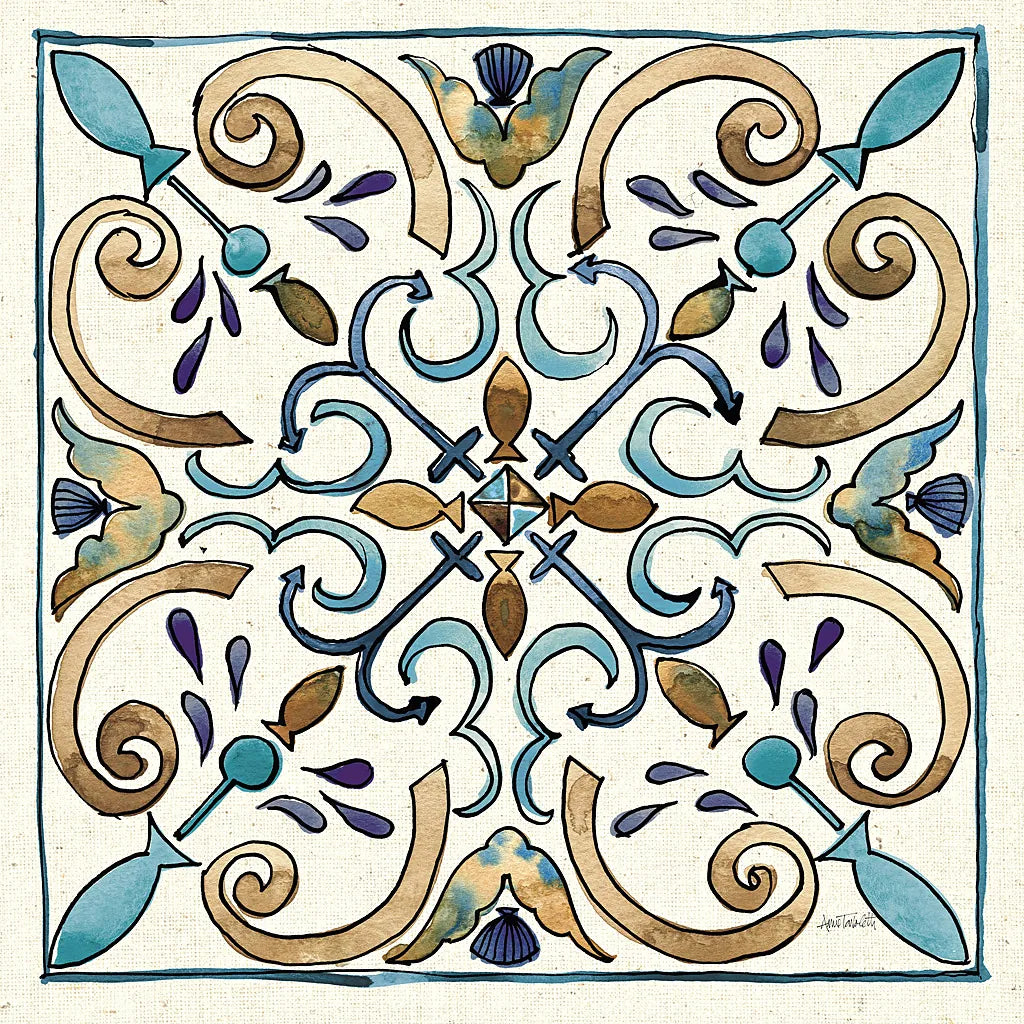 Coastal Breeze Tile I by Anne Tavoletti. SKU 20652a. Archival Giclee Fine art print for wall decor.