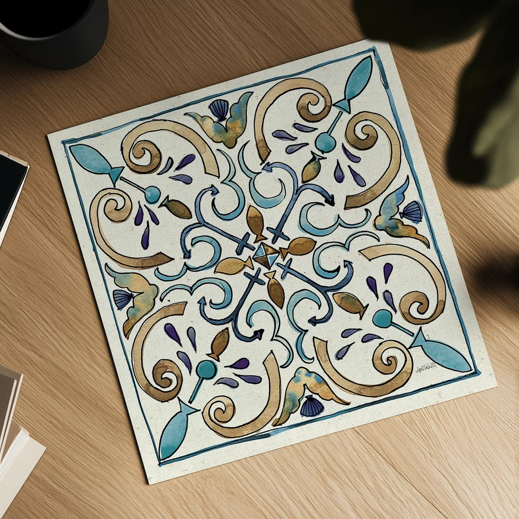Coastal Breeze Tile I by Anne Tavoletti. Shown as a detailed flat fine art print, highlighting archival giclee quality. Available as an archival giclee rolled canvas, fine art paper, or poster print. SKU 20652a.
