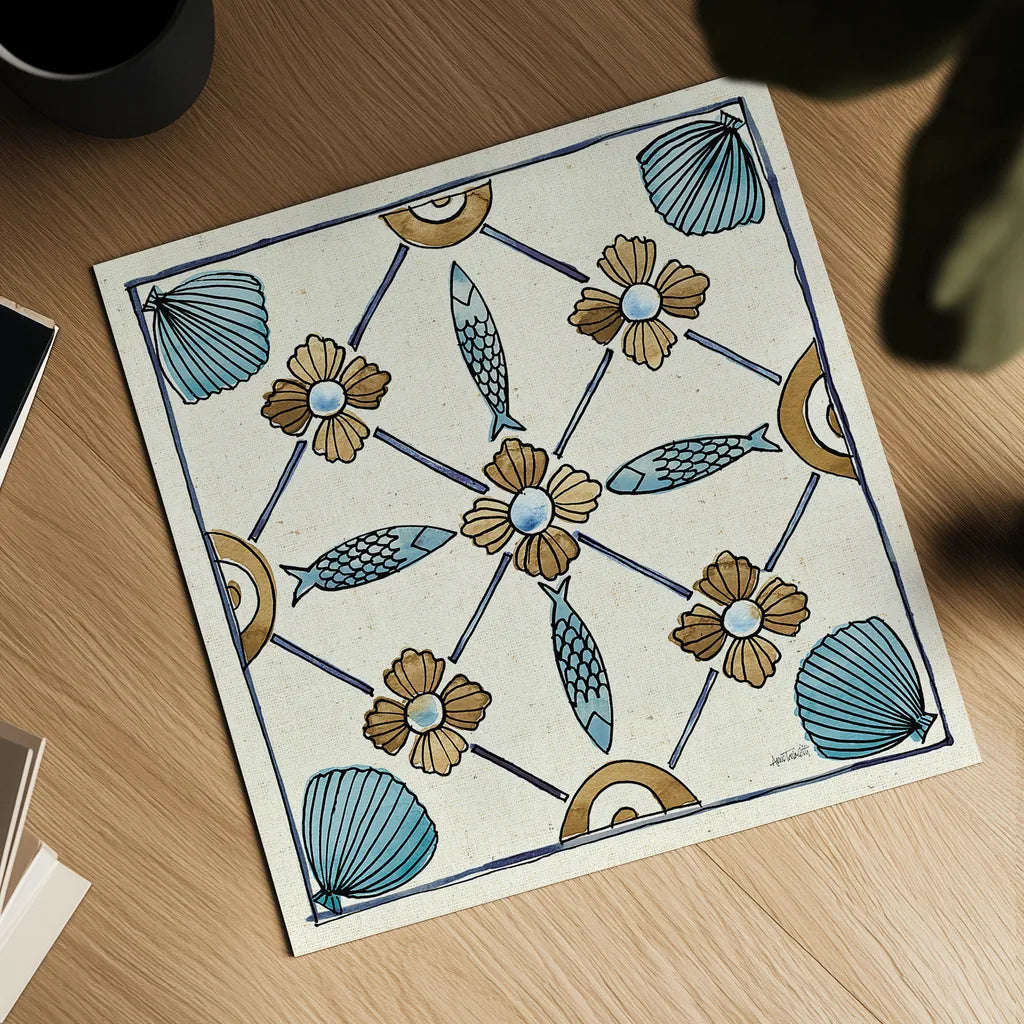 Coastal Breeze Tile II by Anne Tavoletti. Shown as a detailed flat fine art print, highlighting archival giclee quality. Available as an archival giclee rolled canvas, fine art paper, or poster print. SKU 20653a.
