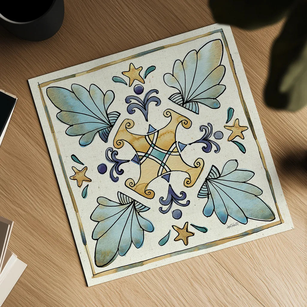 Coastal Breeze Tile III by Anne Tavoletti. Shown as a detailed flat fine art print, highlighting archival giclee quality. Available as an archival giclee rolled canvas, fine art paper, or poster print. SKU 20654a.