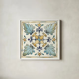Coastal Breeze Tile III by Anne Tavoletti. Shown in a crisp white glass frame for a clean and minimalist style. Available as an archival giclee rolled canvas, fine art paper, or poster print. SKU 20654a.