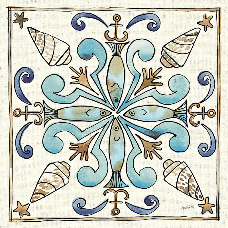 Coastal Breeze Tile IV by Anne Tavoletti. SKU 20655a. Archival Giclee Fine art print for wall decor.
