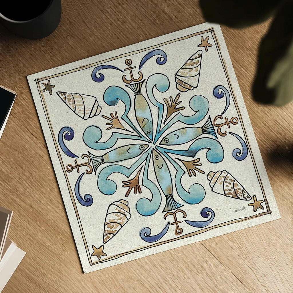 Coastal Breeze Tile IV by Anne Tavoletti. Shown as a detailed flat fine art print, highlighting archival giclee quality. Available as an archival giclee rolled canvas, fine art paper, or poster print. SKU 20655a.