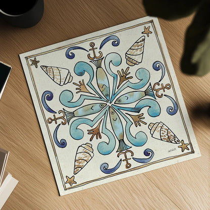 Coastal Breeze Tile IV by Anne Tavoletti. Shown as a detailed flat fine art print, highlighting archival giclee quality. Available as an archival giclee rolled canvas, fine art paper, or poster print. SKU 20655a.