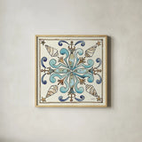 Coastal Breeze Tile IV by Anne Tavoletti. Shown in a natural wood glass frame for a timeless modern aesthetic. Available as an archival giclee rolled canvas, fine art paper, or poster print. SKU 20655a.