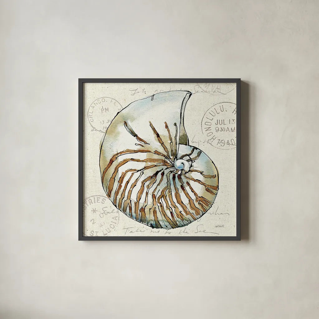 Coastal Breeze V by Anne Tavoletti. Shown in a sleek black glass frame for a contemporary gallery look. Available as an archival giclee rolled canvas, fine art paper, or poster print. SKU 20656a.