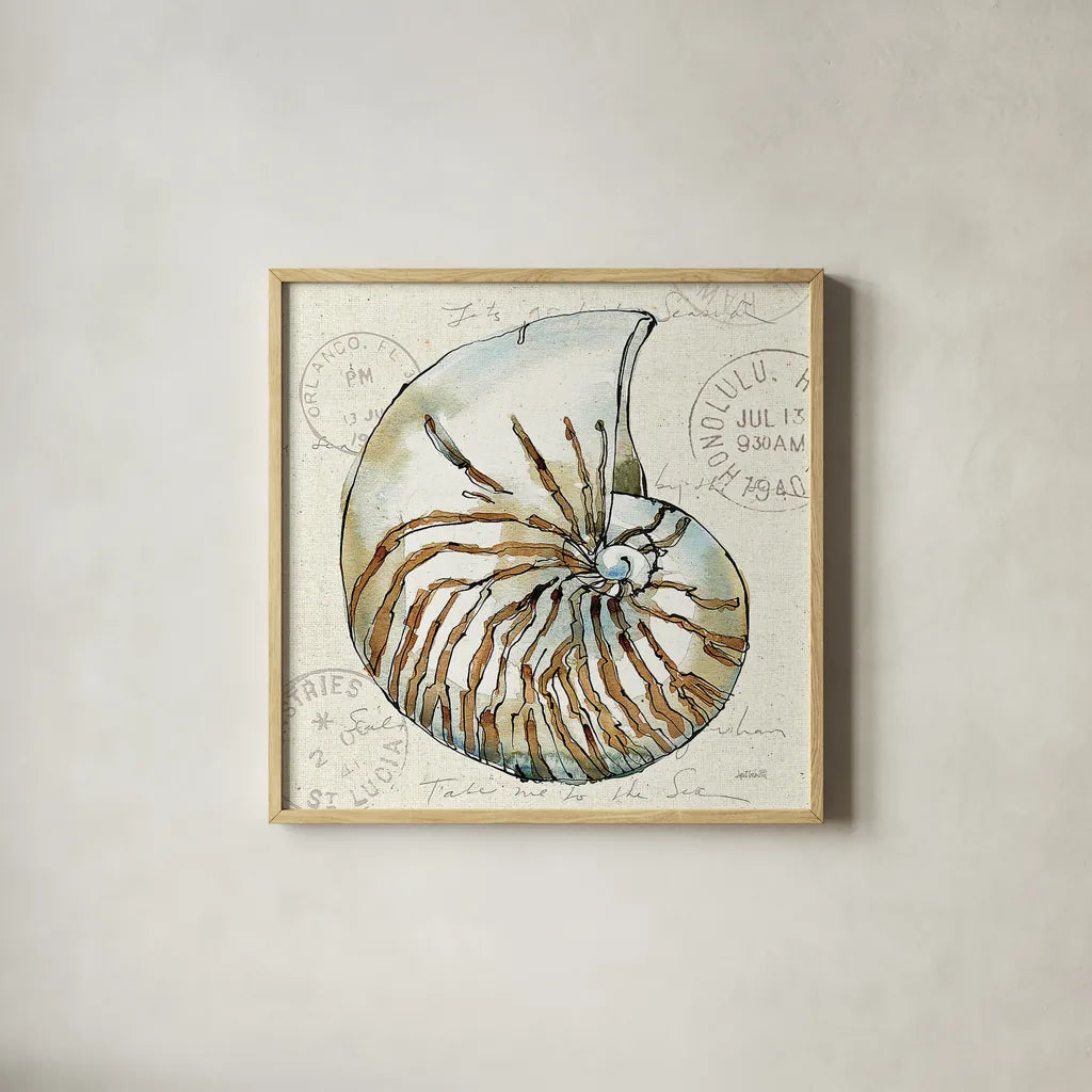 Coastal Breeze V by Anne Tavoletti. Shown in a natural wood glass frame for a timeless modern aesthetic. Available as an archival giclee rolled canvas, fine art paper, or poster print. SKU 20656a.