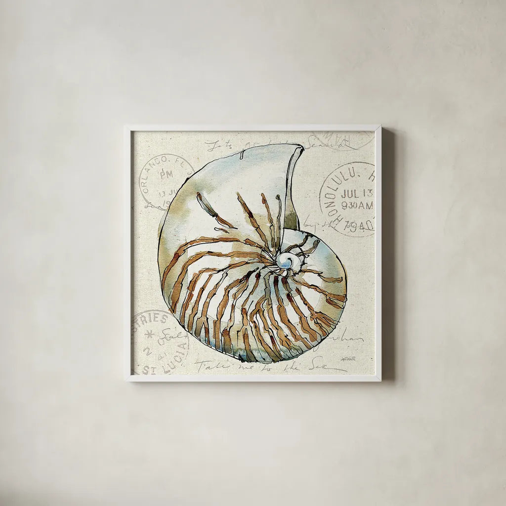 Coastal Breeze V by Anne Tavoletti. Shown in a crisp white glass frame for a clean and minimalist style. Available as an archival giclee rolled canvas, fine art paper, or poster print. SKU 20656a.