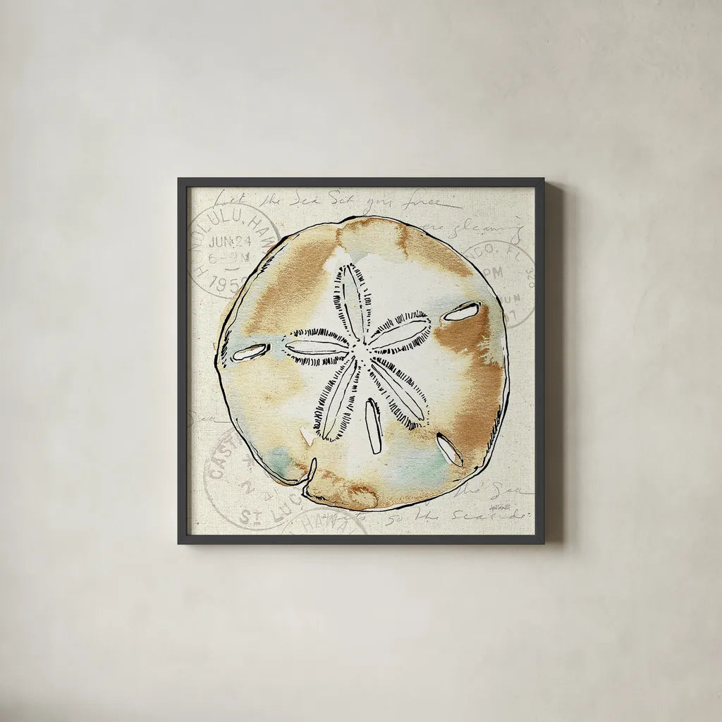 Coastal Breeze VI by Anne Tavoletti. Shown in a sleek black glass frame for a contemporary gallery look. Available as an archival giclee rolled canvas, fine art paper, or poster print. SKU 20657a.