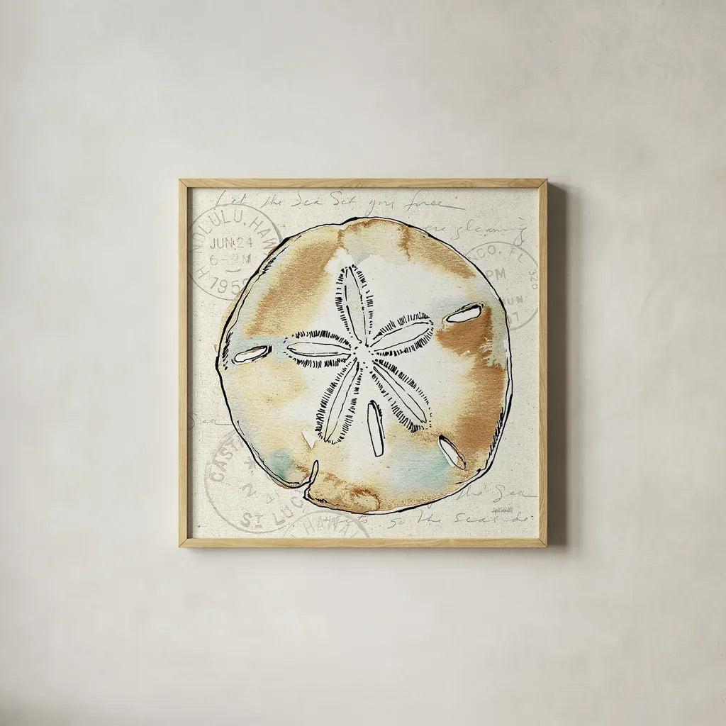 Coastal Breeze VI by Anne Tavoletti. Shown in a natural wood glass frame for a timeless modern aesthetic. Available as an archival giclee rolled canvas, fine art paper, or poster print. SKU 20657a.