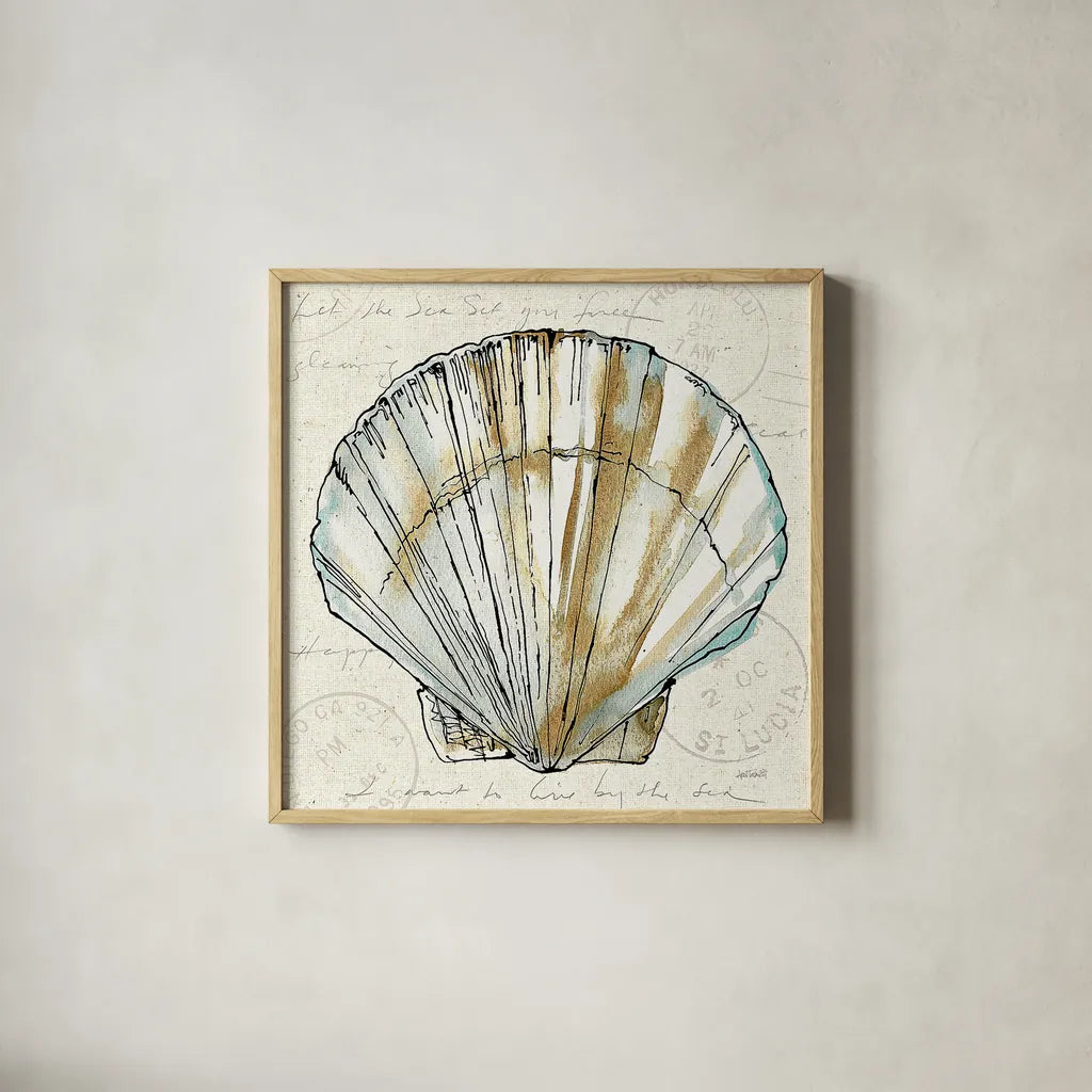 Coastal Breeze VII by Anne Tavoletti. Shown in a natural wood glass frame for a timeless modern aesthetic. Available as an archival giclee rolled canvas, fine art paper, or poster print. SKU 20658a.