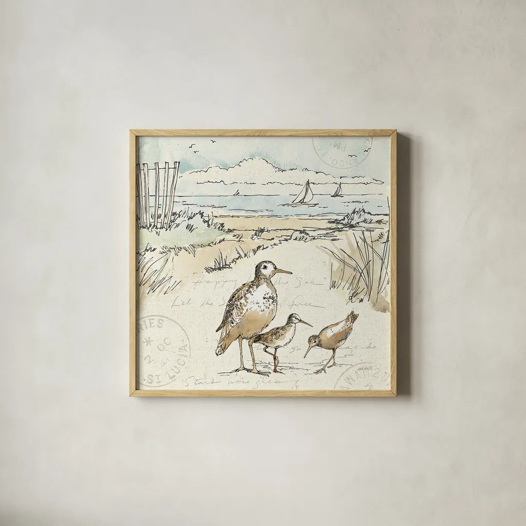 Coastal Breeze X by Anne Tavoletti. Shown in a natural wood glass frame for a timeless modern aesthetic. Available as an archival giclee rolled canvas, fine art paper, or poster print. SKU 20665a.