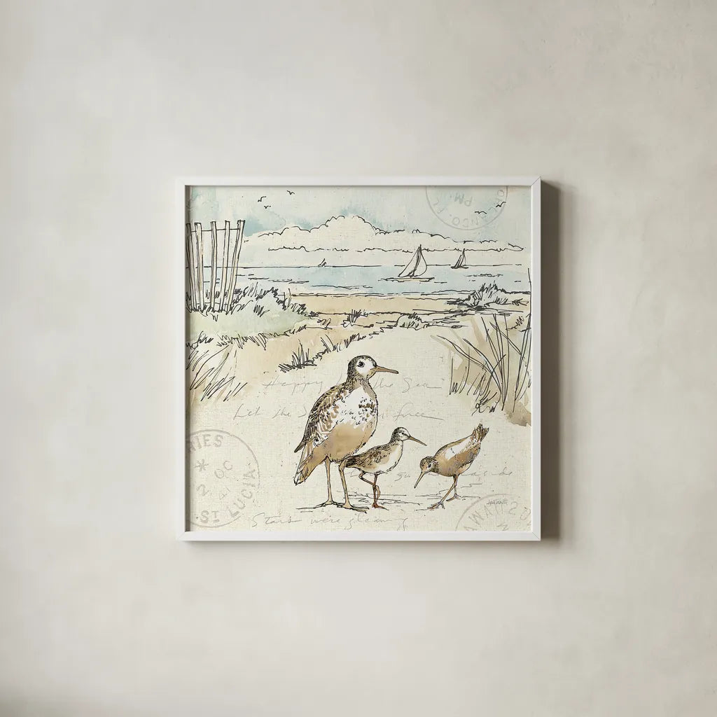 Coastal Breeze X by Anne Tavoletti. Shown in a crisp white glass frame for a clean and minimalist style. Available as an archival giclee rolled canvas, fine art paper, or poster print. SKU 20665a.