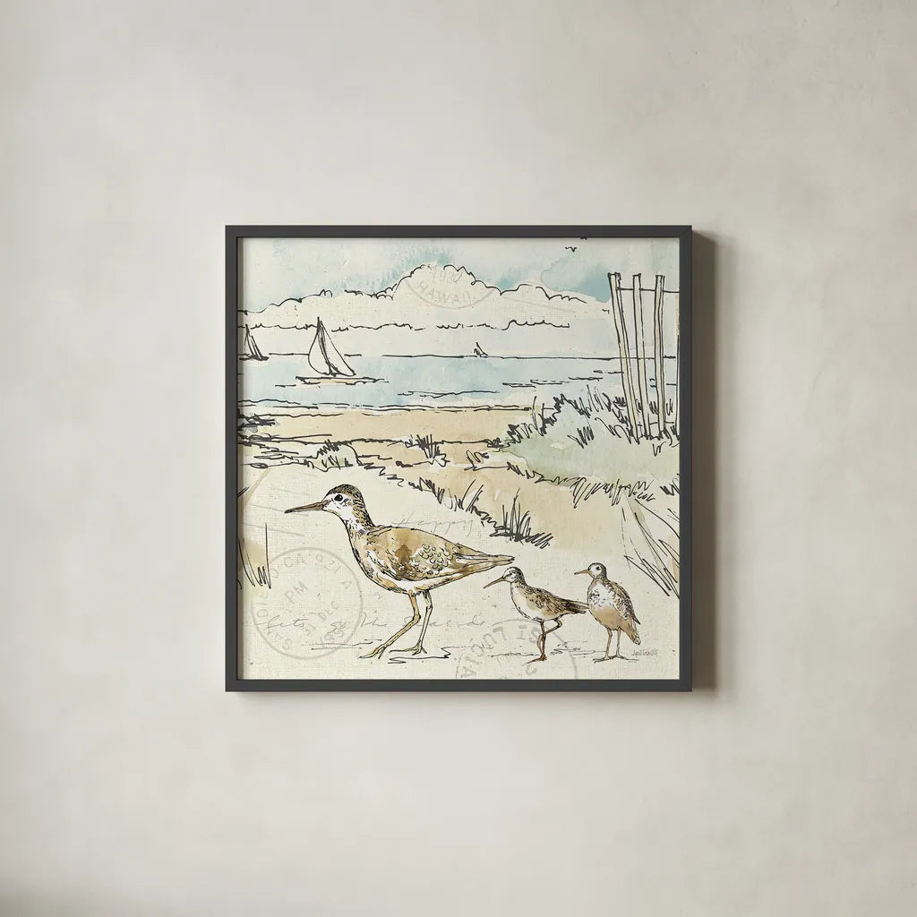 Coastal Breeze XII by Anne Tavoletti. Shown in a sleek black glass frame for a contemporary gallery look. Available as an archival giclee rolled canvas, fine art paper, or poster print. SKU 20667a.