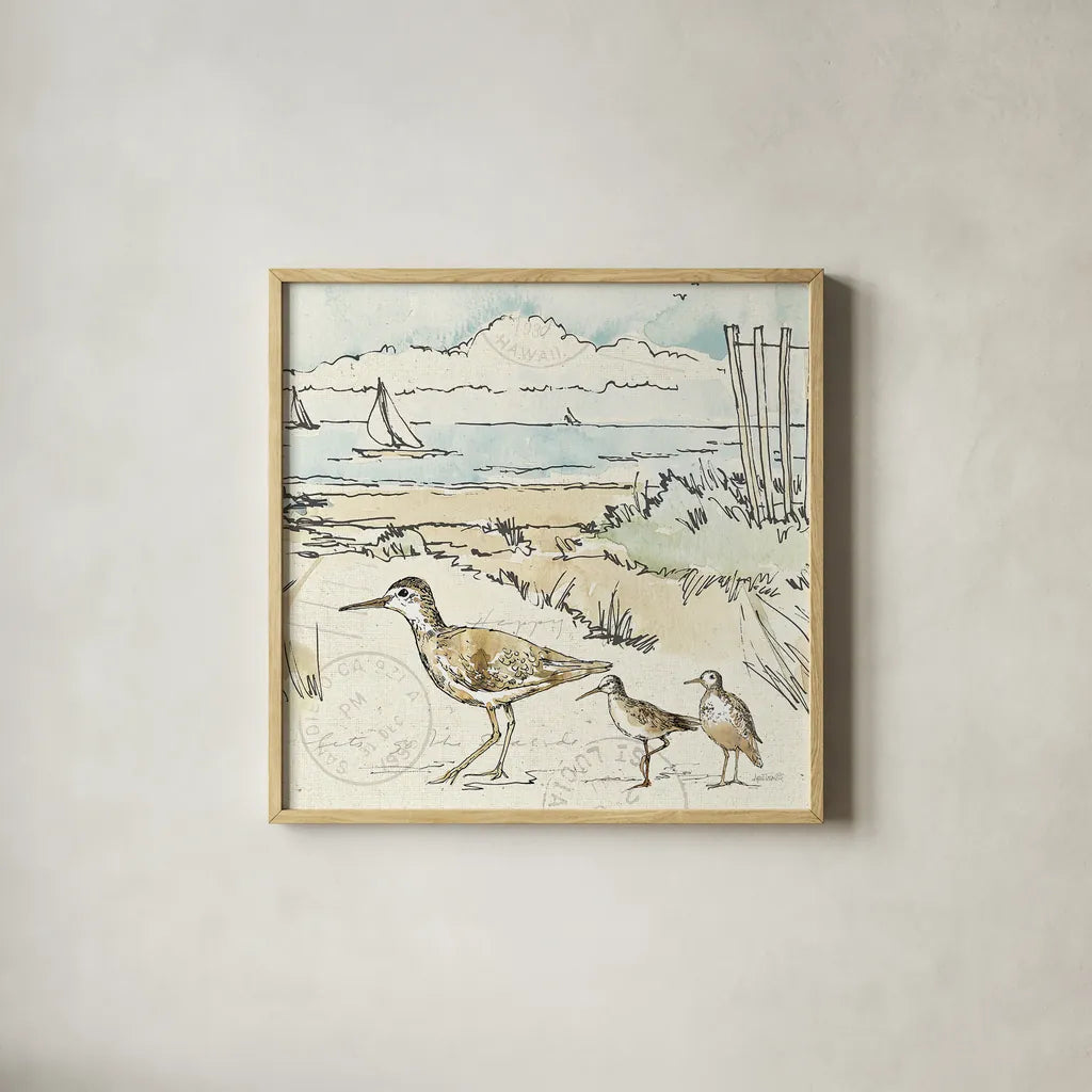 Coastal Breeze XII by Anne Tavoletti. Shown in a natural wood glass frame for a timeless modern aesthetic. Available as an archival giclee rolled canvas, fine art paper, or poster print. SKU 20667a.