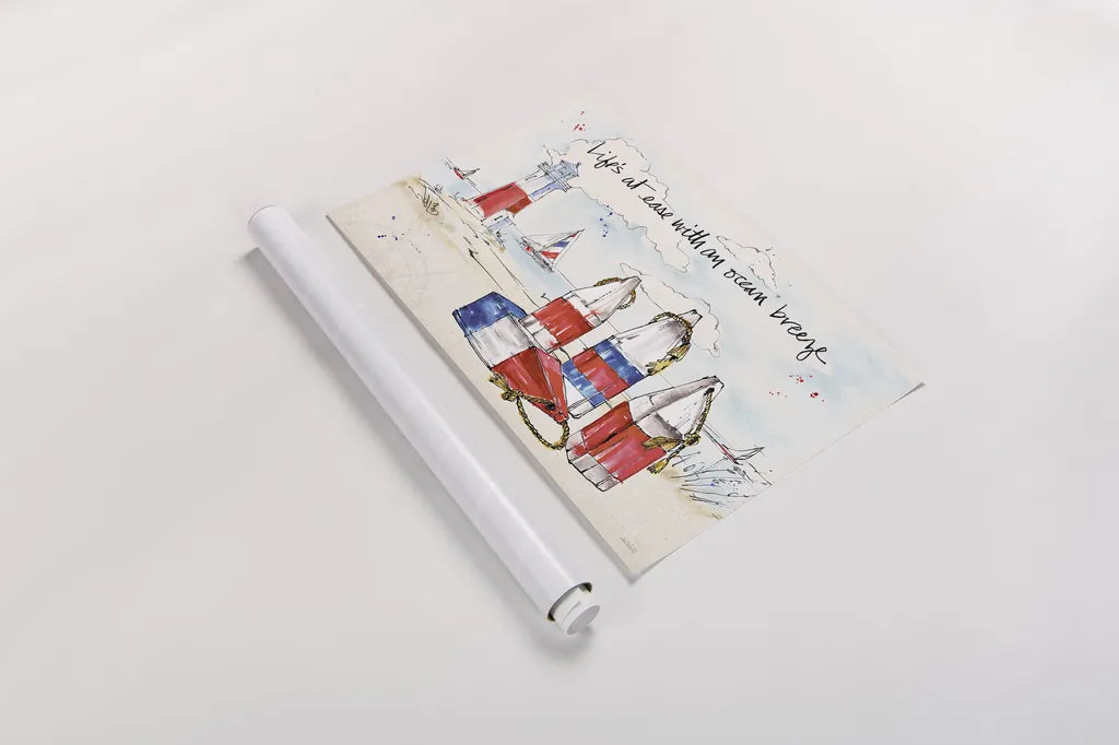 Coastal Buoys II by Anne Tavoletti. shown as a rolled paper print. Available as archival giclee rolled canvas, fine art paper, or poster print. SKU 44750i.