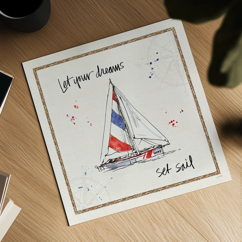 Coastal Buoys III by Anne Tavoletti. Shown as a detailed flat fine art print, highlighting archival giclee quality. Available as an archival giclee rolled canvas, fine art paper, or poster print. SKU 44751a.