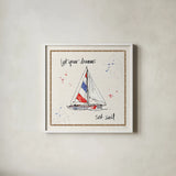 Coastal Buoys III by Anne Tavoletti. Shown in a crisp white glass frame for a clean and minimalist style. Available as an archival giclee rolled canvas, fine art paper, or poster print. SKU 44751a.