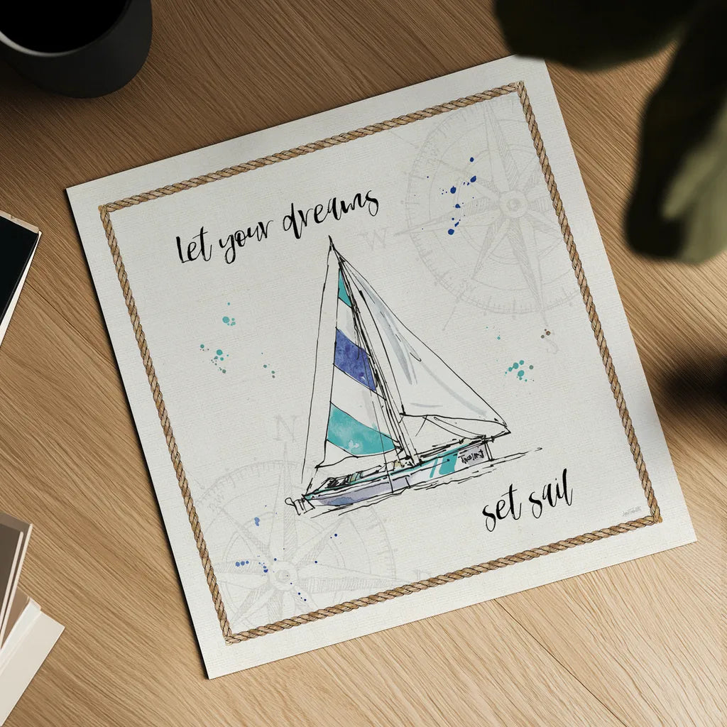 Coastal Buoys III v2 by Anne Tavoletti. Shown as a detailed flat fine art print, highlighting archival giclee quality. Available as an archival giclee rolled canvas, fine art paper, or poster print. SKU 46158a.