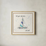 Coastal Buoys III v2 by Anne Tavoletti. Shown in a natural wood glass frame for a timeless modern aesthetic. Available as an archival giclee rolled canvas, fine art paper, or poster print. SKU 46158a.