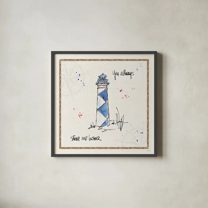 Coastal Buoys IV by Anne Tavoletti. Shown in a sleek black glass frame for a contemporary gallery look. Available as an archival giclee rolled canvas, fine art paper, or poster print. SKU 44752a.