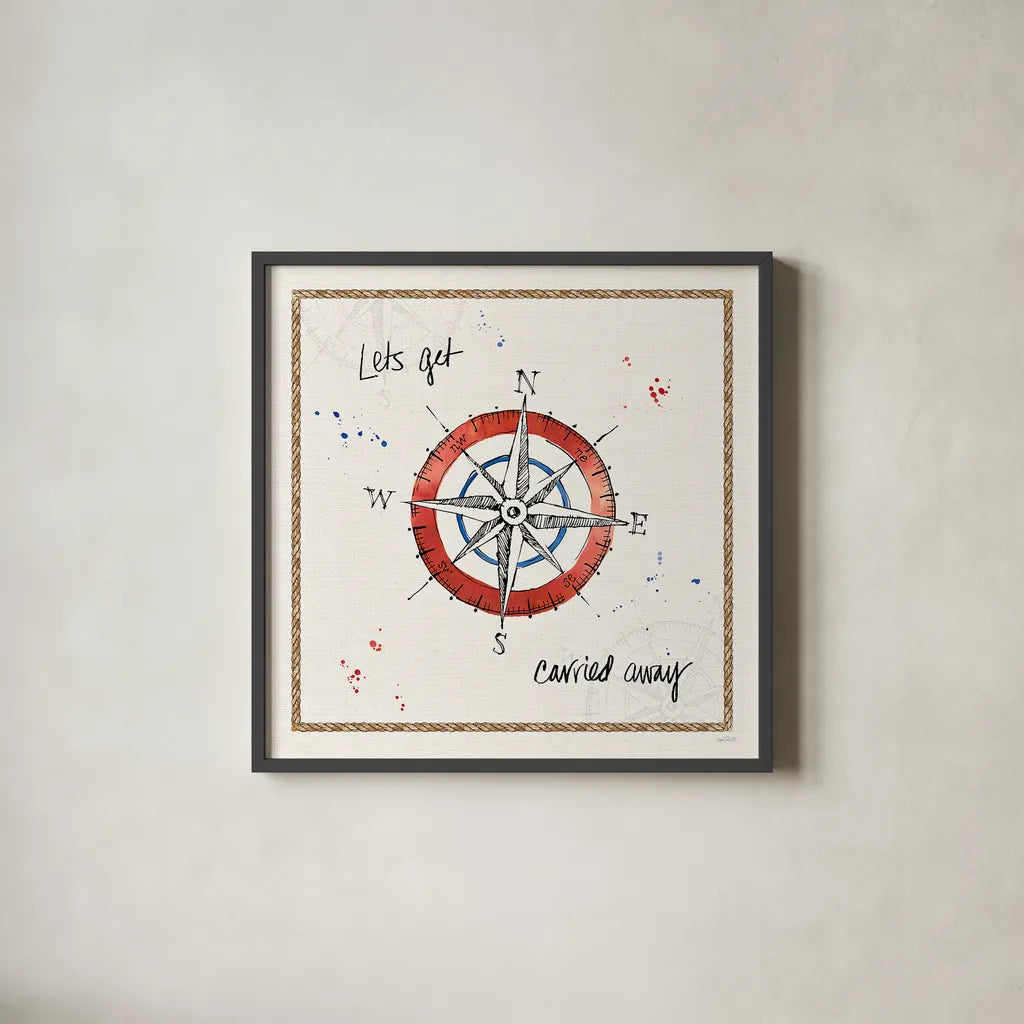 Coastal Buoys V by Anne Tavoletti. Shown in a sleek black glass frame for a contemporary gallery look. Available as an archival giclee rolled canvas, fine art paper, or poster print. SKU 44753a.