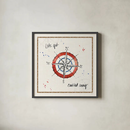 Coastal Buoys V by Anne Tavoletti. Shown in a sleek black glass frame for a contemporary gallery look. Available as an archival giclee rolled canvas, fine art paper, or poster print. SKU 44753a.