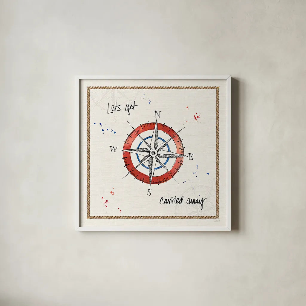 Coastal Buoys V by Anne Tavoletti. Shown in a crisp white glass frame for a clean and minimalist style. Available as an archival giclee rolled canvas, fine art paper, or poster print. SKU 44753a.