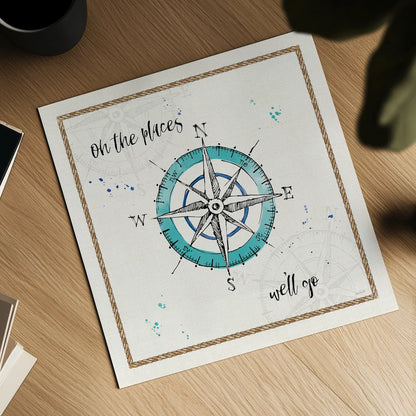 Coastal Buoys V Go by Anne Tavoletti. Shown as a detailed flat fine art print, highlighting archival giclee quality. Available as an archival giclee rolled canvas, fine art paper, or poster print. SKU 46133a.